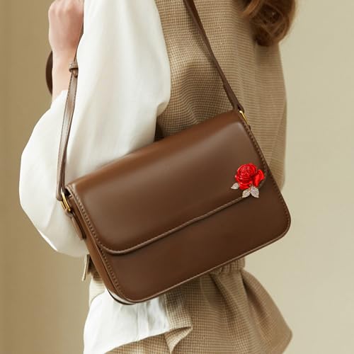 Crystal Red Rose Flower Brooch Pins for Women Elegant Enamel Rhinestone Floral Brooches Pin Fashion Jewelry for Party Dance Wedding Banquet Brooch for Women Girl Gift 5