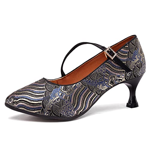 AOQUNFS Damen Tanzschuh Geschlossene Satin Salsa Tango Ballsaal Latin Tanzschuhe Hochzeit Prom Pumps,KCGFM-5-LL,40EU Cover