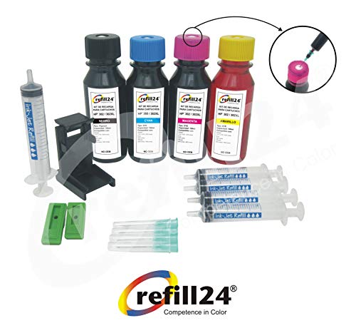 Kit di ricarica per cartucce d’inchiostro HP 302 / 302 Xl, nero e a colori, alta qualità, completo di clip e accessori