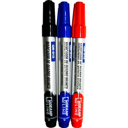 Pincel Para Quadro Branco, Gramp Line, Qb213, Recarregavel, com 03 Cores
