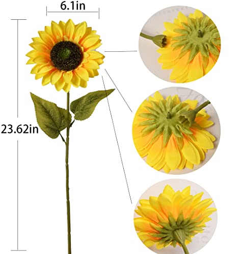 Artificial Sunflowers Flowers 8pcs Single Long Stem Large Faux Silk Sunflower Flower Bouquets for Wedding Party Bulk Yellow Centerpieces Home Decor image 2