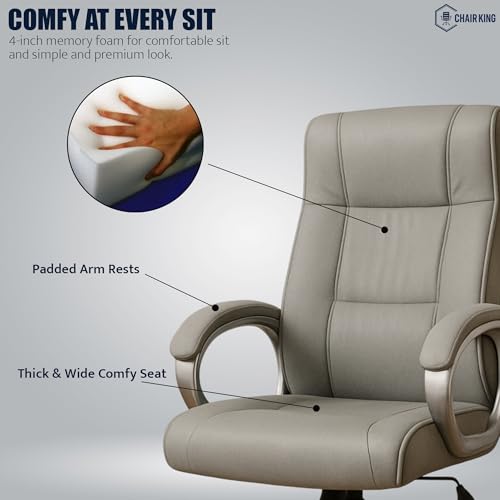 Image of Prestige Premium Leatherette Executive Chair | High Back Ergonomic Office Chair for Work from Home & Office | Height Adjustable, 360 Swivel, 135 Tilt, Chrome Base (1 Pc) (Grey)