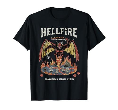 Stranger Things Vintage Hawkins High Hellfire Camiseta, Hombre, Negro, S