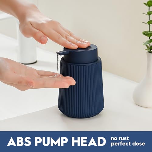 Image of YAUKPH Striped Liquid Hand Soap Dispenser with Leak-Proof Pump for Bathroom and Kitchen Countertop 11oz Navy Blue