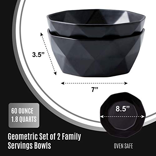 Bruntmor Geometric Ceramic 60 Oz Bowls - Oven To Table Bakeware Bowls - Elegant Matte Serving Bowls For Soup, Cereal, Salads, Pasta, Dessert & Snack Bowls - Oven Safe Bake And Serve Bowls, Black #TOP1