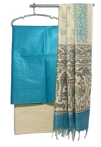 Image of STB-SILK TEXTILES BHAGALPUR Cotton Silk Hand Crafted Unstitched Suit Set for Women with Dupatta | Cotton Silk Salwar Suit Dress Material for Women & Girls