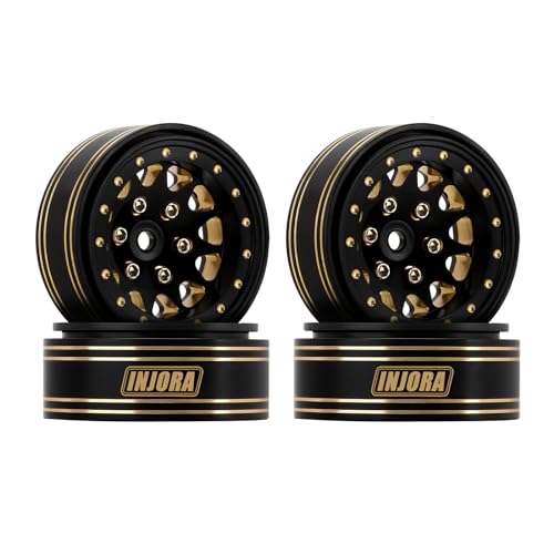 INJORA 1.3 Beadlock Wheel Rims - Brass Wheel Rims 68g -3.75mm for SCX24 TRX4M Upgrade 1/24 1/18 RC Crawler Car (Black Gold)