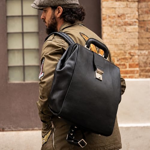 Image of Time Resistance Leather Backpack for Men and Women - Business Rucksack Laptop Bag (Black)
