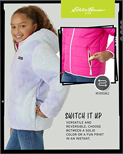 Image of Eddie Bauer Girls' Reversible Jacket - Deer Harbor Waterproof Lightweight Puffer Coat with Faux Shearling Lining (5-20)