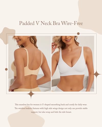 Image of Deep V Bra Padded Bralettes for Women 2 Pack - Low Cut Bras for Deep V Neck Wireless Push Up Bralette Comfort A-D Cups