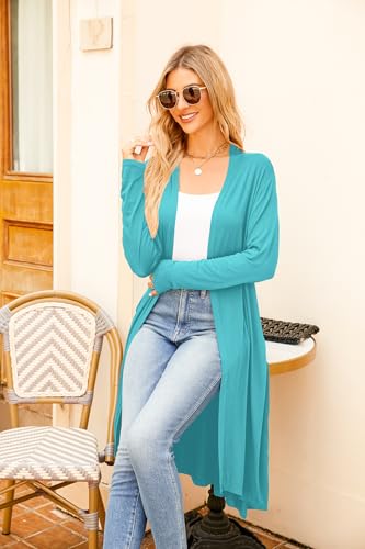 Image of Newchoice Womens Long Cardigan Summer Casual Draped Open Front Lightweight Long Sleeve Cardigan Duster with Pockets