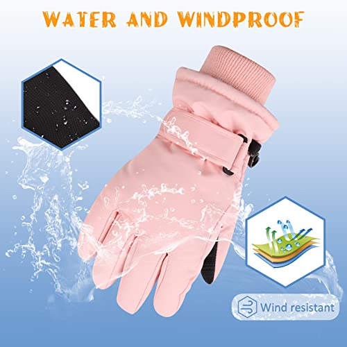 Winter Kids Ski Gloves Boys Girls Cold Weather Snow Glove Waterproof Ski Snowboard Gloves With Fleece Lining(Solid Skin Pink,4-6Years) #TOP2