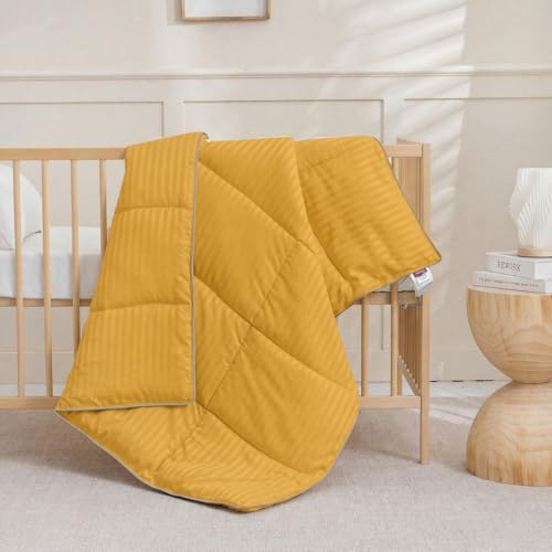 Image of ZPECC Toddler Down Alternative Comforter, 39x47 Hypoallergenic Baby Blanket Quilt, Soft Breathable Lightweight All Season Kids Duvet Insert for Crib Stroller Cot Daycare, Yellow Stripe