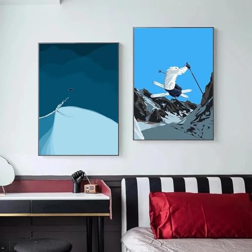 Tableau de ski de montagne 40x60cm x2 sans cadre pour salon