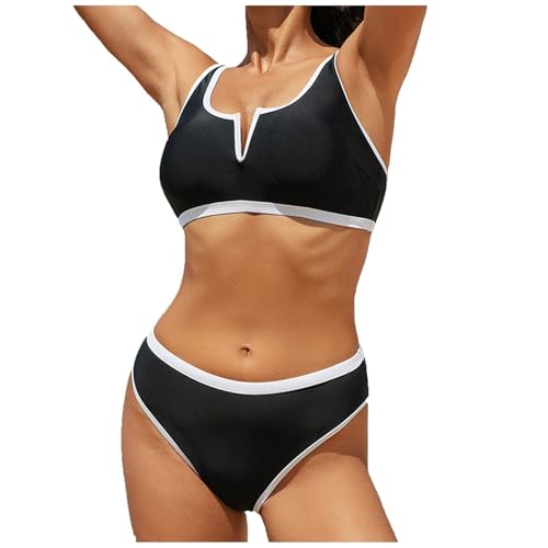 MODSGUE Bikini para mujer, cintura grande, push up, parte superior de bikini de dos piezas, traje de baño cómodo con cintura alta y juego de dos piezas, E, L