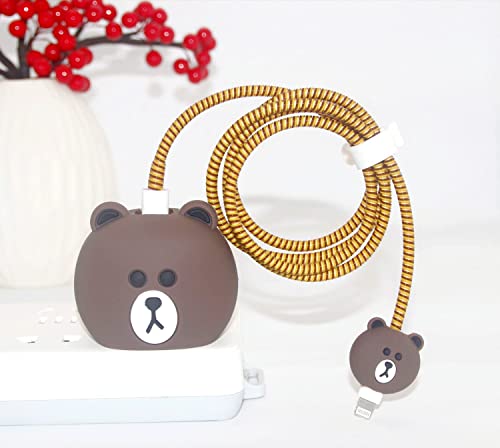 Image of Cartoon 3D Design Protective Case for 18W 20W iPhone 16 15 14 13 12 11 Pro Max Fast Charging Cable Adapter Charger, Cute Cartoon Lightning Data Cable Case for iPhone Charger (BROWN BEAR)