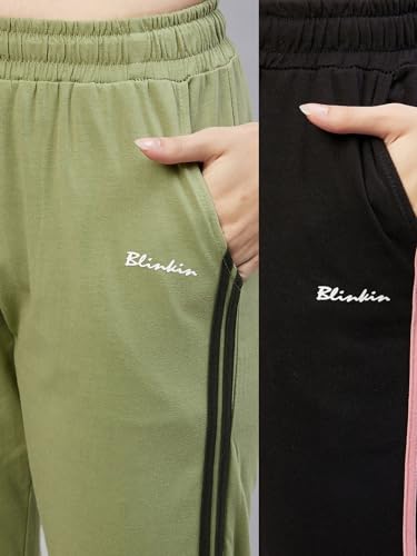 Image of BLINKIN Women Cotton Stribed Casual Style Pyjamas|Lowers With 2 Side Pockets : Ideal For Night Wear & Comfort Wear - The Ultimate Relaxed Fit Track Pants (Combo-608)