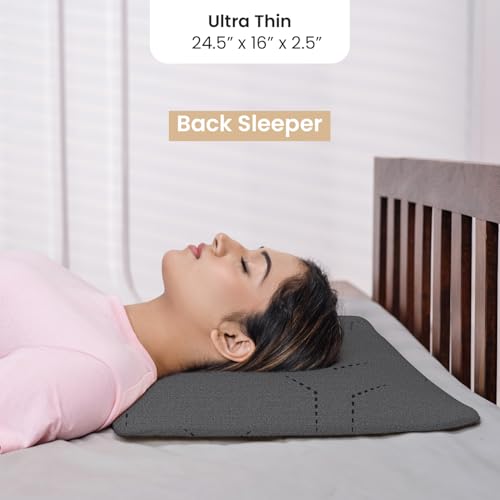 Image of MYARMOR Ventilated Cool Gel Memory Foam Pillow Ultra-Thin Size - 2.5 Inch High, |2 Years Warranty | with Grey Colour Removable Washable Pillow Cover - Pack of 1