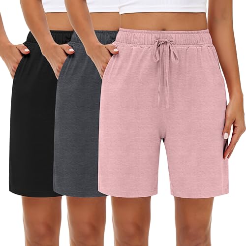 Neer 3 Pack Women's Bermuda Shorts, Jogger Yoga Sweat Walking Short Running Knee Length Sport Drawstring Shorts with Pockets