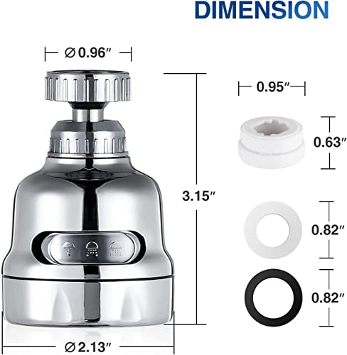 Image of YANCI Faucet Sprayer Attachment, 360 Degree Rotating Faucet Aerator Accessories, 3 Mode Adjustable Kitchen Sink Tap Head Water Saving Extend Nozzle Chrome Plated, Short, ABS and Stainless Steel