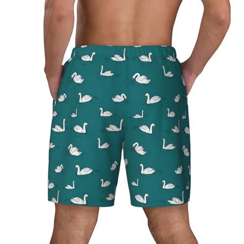 Men's Cute Swans Print Quick-Dry Mesh Swim Trunks Stretch Lining Beach Shorts Surfing Summer Vacations Black3