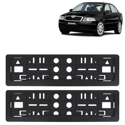 Image of KINGSWAY Octavia Car Number Plate Frames for All 2004 to 2013 Models of Skoda Car Registration Plate Holders, Black Licence Plate Covers (Front and Rear), Universal Size 51.5 x 14.5 cm