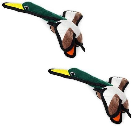 TUFFY - World's Tuffest Soft Dog Toy - Barnyard Duck - Squeakers - Multiple Layers. Made Durable, Strong & Tough. Interactive Play (Tug, Toss & Fetch). Machine Washable & Floats. (Junior 2 Pack)