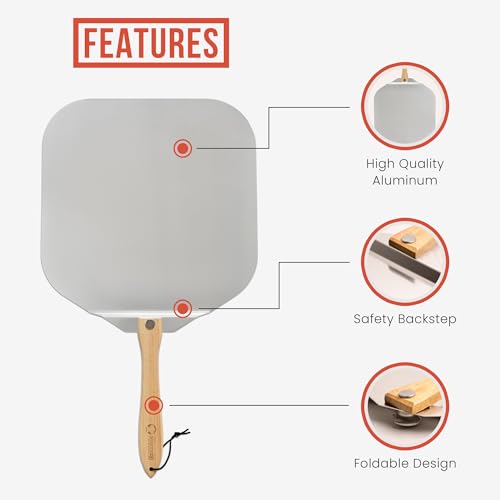 Image of Chef Pomodoro Aluminum Metal Pizza Peel 18 Inch, Foldable Wood Handle