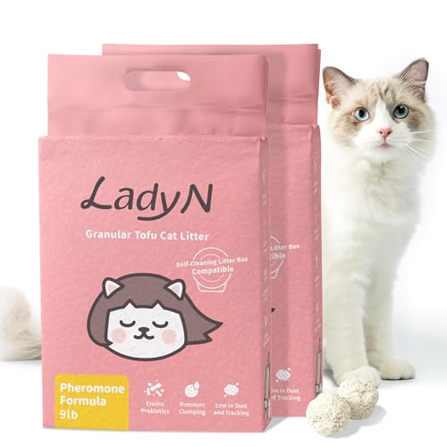 Lady N Arena granular de tofu para gatos compatible con caja de arena autolimpiable, aglomeración premium, ultra absorbente, reduce el estrés del gato, mantiene la calma, 18 libras (fórmula de