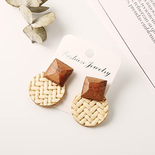 STWTR Women's Natural Wood Earrings Variety of Fashion Earrings Love Minimalist Retro Earring Set Natural Wood Hollow Round Earrings Arc4