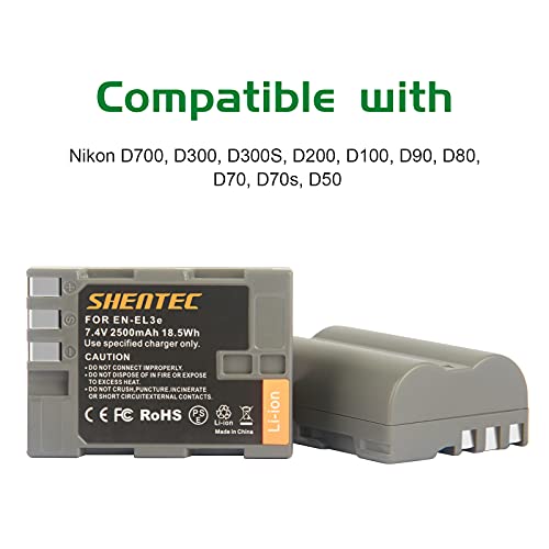 2X Shentec 7.4V 2500mAh Li-ion EN-EL3E Batteria di...