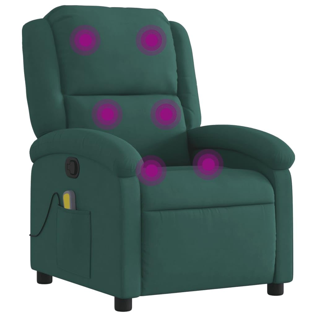 Gecheer Poltrona Massaggiante,Relax,Reclinabile,da TV,per Anziani in Velluto,Verde Scuro,con Poggiapiedi,71x86,5x99,5 cm,Poltrona Reclinabile,Poltrona da TV,Poltrona per Anziani,Poltrona da Massaggio