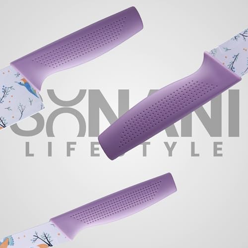 Image of Professional Piece Kitchen Knife Set - High Carbon Stainless Steel Chef, Utility & Santoku Knives with Ergonomic Blue Handles Knife (Purple, 3 piece)