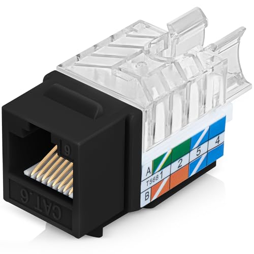 Image of Everest 45 Degree RJ45 Cat6 Keystone Jacks Slim Profile 20-Pack Black | Compatible with 45 Angled Speed Termination Tool - 45Term (B0BL3GS7ZY)