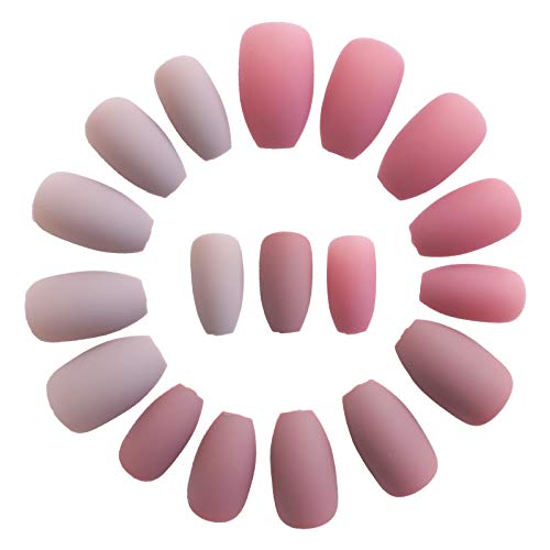72 Pcs (3 Packs) Coffin Matte Press on Nails, Ballerina Professional Nail Art Tips Set, Medium False Nails, DIY Acrylic Fake Nails with Nail Adhesive Tabs for Women(Rose, Camel & Dark Red)