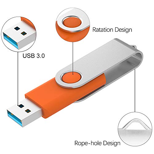 Image of Kootion 16GB USB 3.0 Flash Drive 16 gb Flash Drives 10pcs Thumb Drive Keychain Jump Drive Swivel Memory Sticks, Orange