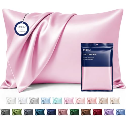 Image of MR&HM Satin Pillowcase for Hair and Skin, Silk Satin Pillowcase 2 Pack, King Size Pillow Cases Set of 2, Silky Pillow Cover with Envelope Closure (20x36, Pink)