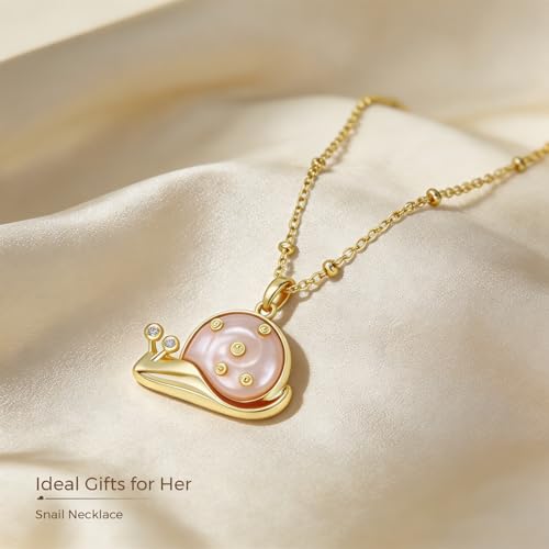 TutuTiara. Pink Shell Snail Pendant Necklace for Women, 14K Gold Plated - image 6