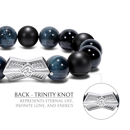 Pulsera para hombre con piedras naturales y amuleto de plata miniatura 6