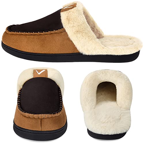 Vonmay Men's Memory Foam Fuzzy Slippers Slip On Scuff House Shoes Moccasin Faux Fur Plush Fleece Lining Indoor Outdoor Winter Warm, Coffee/Brown, Size 11-12 #TOP2