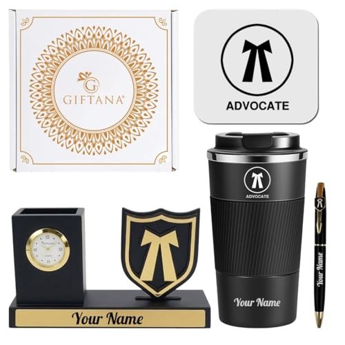 Image of Giftana 2 in 1 Personalized Desk Table Organizer with Pen Gift Set for Doctors, Customized Pen Stand Table Clock & Calendar 4 in 1 Advocate Symbol
