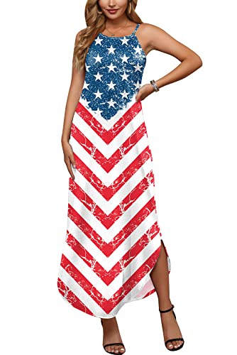 Women July 4Th Patriotic Stars Striped American Usa Flag Side Slit Halter Maxi Dress Xxl #TOP1
