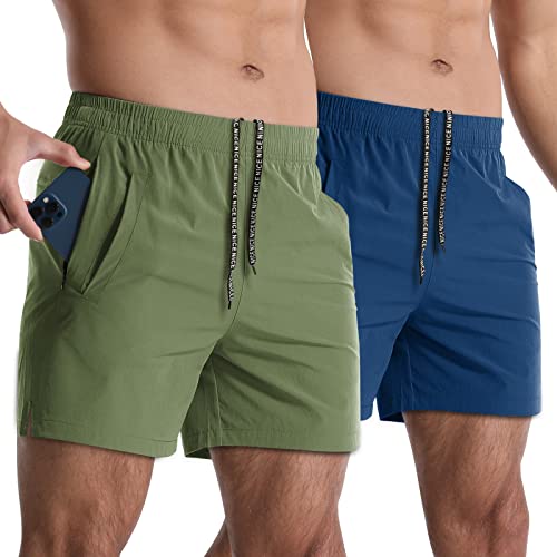 Image of 2 Pack Mens Athletic Shorts 5 Inch Quick Dry Gym Workout Shorts Men Lightweight Sports Running Shorts with Pockets