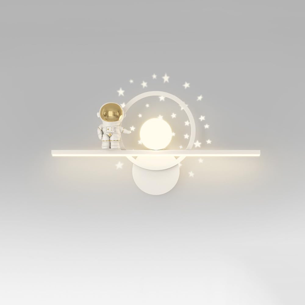 SXSCARKX Modern Light Luxury Dimmable LED Kids Wall Sconce Astronaut Mounted With Projection Stars Night 12W Reading Nordic White Bedside Lamp For Children Aisle