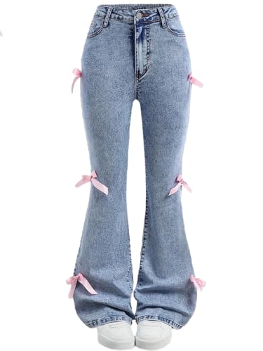 Glomblig Girls Jeans 10-12 Bow on Side Stretch Denim Pants