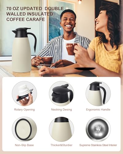 Image of 70 Oz Stainless Steel Coffee Carafe, Keeps Hot Beverages for 12 Hours, Double Walled Vacuum Insulated Carafe (White)