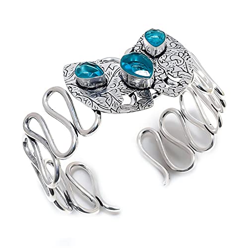 Bracelet topaze bleue suisse en argent sterling | Bijou réglable fait main