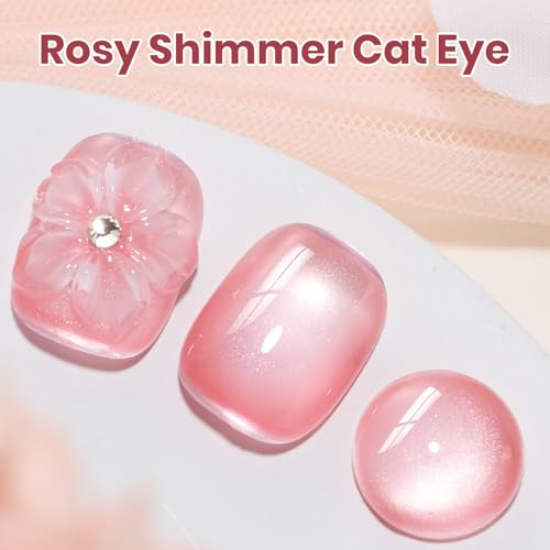 Image of Beetles Rosy Shimmer Pink Cat Eye Gel Nail Polish - 15ML Full Size Glass Pink Glitter Cat Eye Spring Gel Polish Magnetic Shimmer Effect Soak Off UV Nail Art Design Salon DIY Manicure Gift for Women