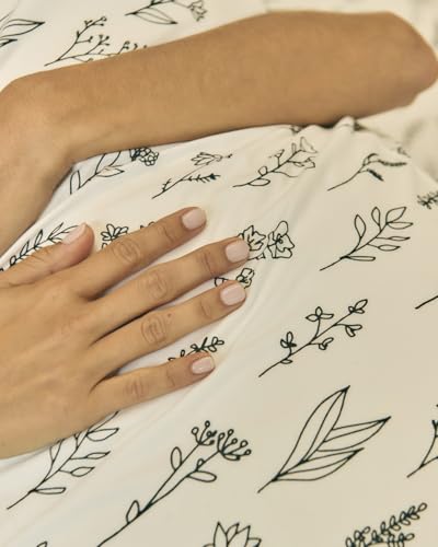 Image of Split King 5 Piece Floral Sheet Set - Soft, Breathable & Cooling - Plants | 1 Flat, 2 Fitted & 2 Pillowcases w / Deep Pockets, Boho Botanical Floral Bedding, Breathable & Cooling, Wrinkle & Fade Free