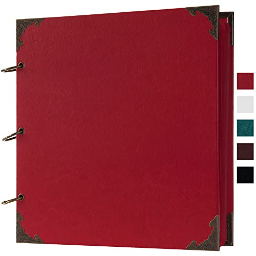 potricher 12 x 12 Inch DIY Scrapbook Album 80 Pages, Leather Cover, Red